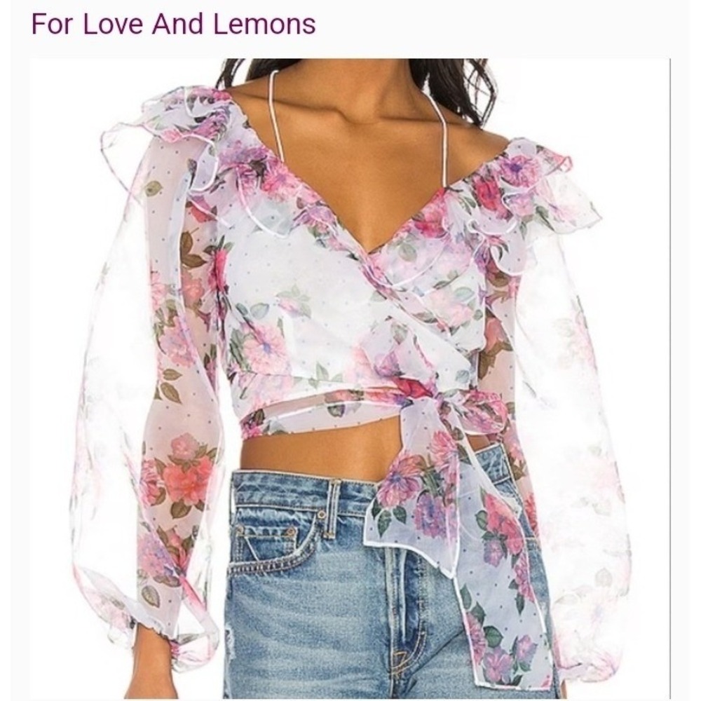 For Love & Lemons Coquette Fairy Floral Sheer Women Top XS Ethereal Boho Ruffles